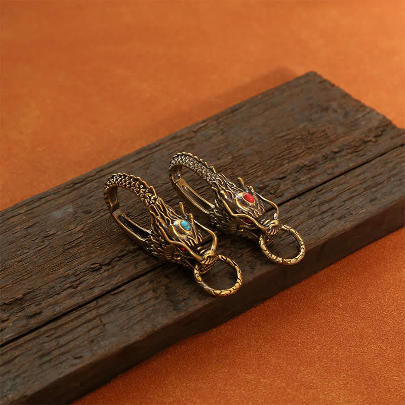 Buddha Stones Portachiavi con lucchetto a forma di drago in ottone - image 4