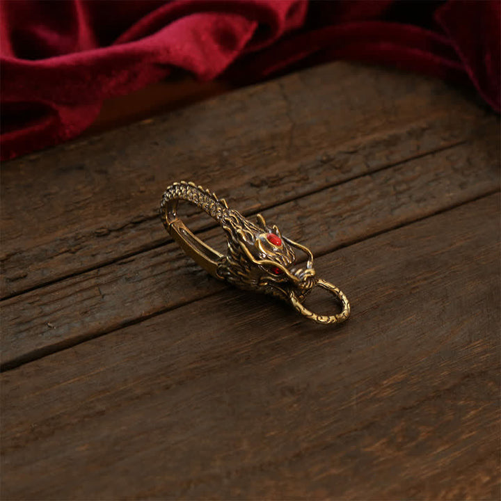Buddha Stones Portachiavi con lucchetto a forma di drago in ottone - Gemma rosso ottone - image 0