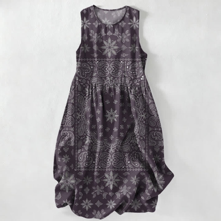 Buddha Stones Abito midi estivo casual da donna con fantasia floreale paisley e tasche, modello bandana. - Indaco - US16, UK/AU20, EU48 (3XL) - image 5