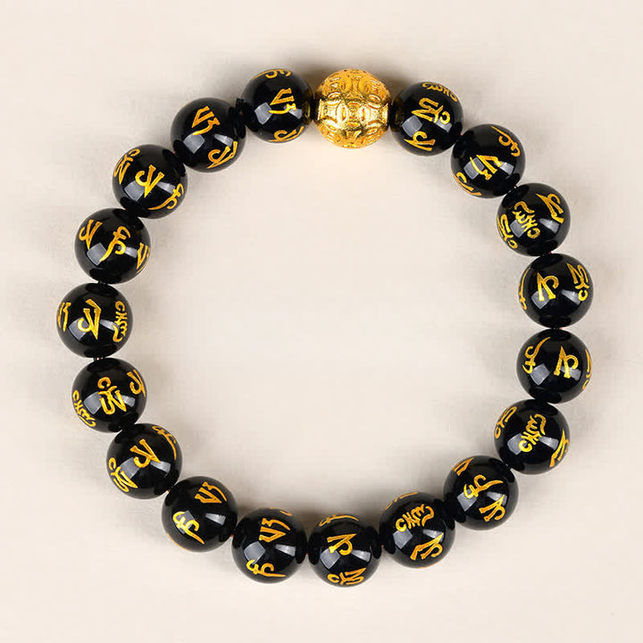 Buddha Stones Bracciale Om Mani Padme Hum in ossidiana nera - 10 mm - image 1