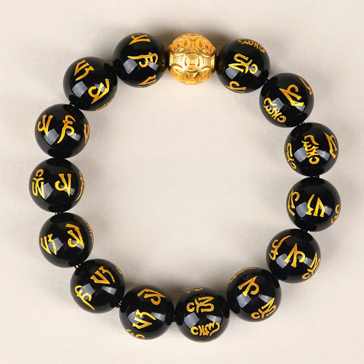 Buddha Stones Bracciale Om Mani Padme Hum in ossidiana nera - 14 mm - image 9