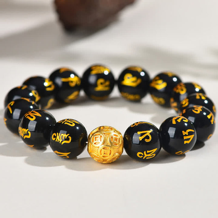 Buddha Stones Bracciale Om Mani Padme Hum in ossidiana nera - image 13