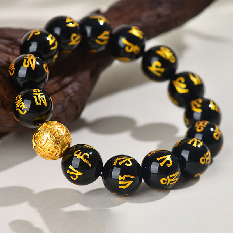 Buddha Stones Bracciale Om Mani Padme Hum in ossidiana nera - image 3