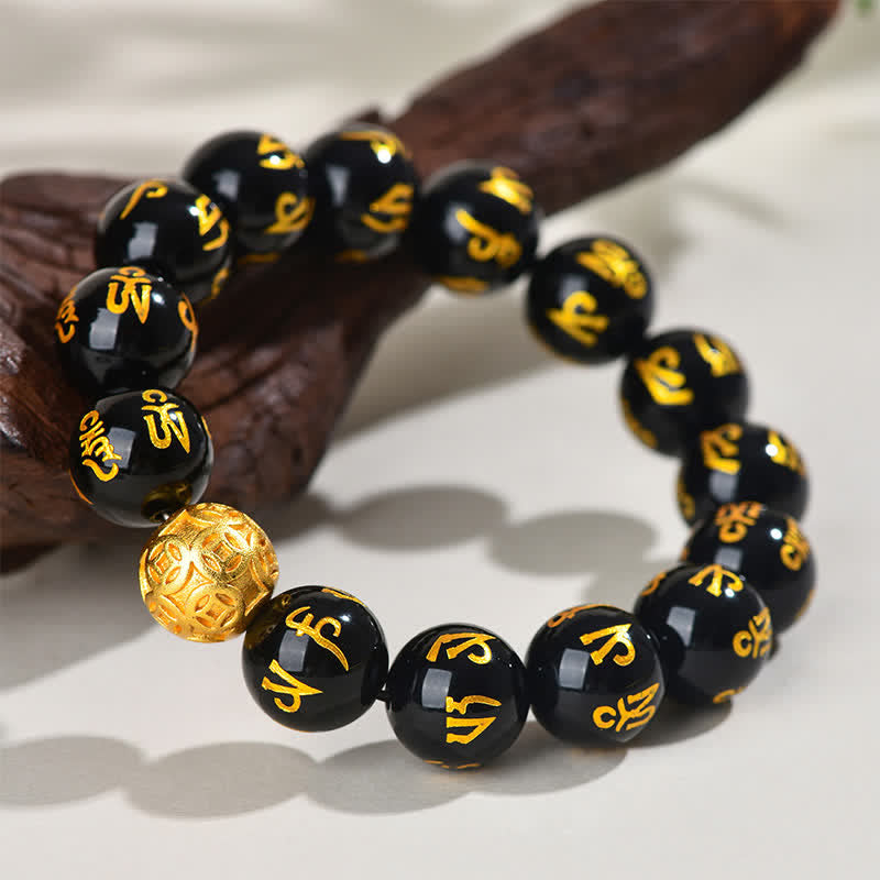 Buddha Stones Bracciale Om Mani Padme Hum in ossidiana nera - image 12