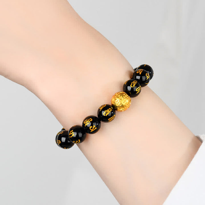 Buddha Stones Bracciale Om Mani Padme Hum in ossidiana nera - image 8