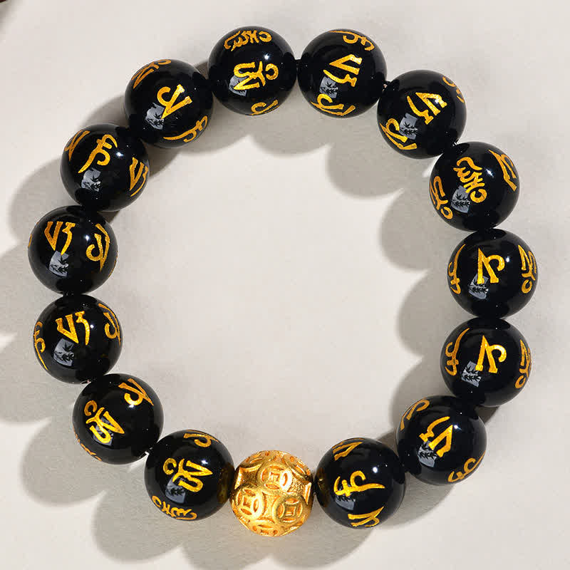 Buddha Stones Bracciale Om Mani Padme Hum in ossidiana nera - image 10