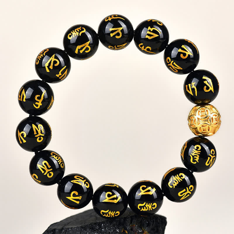 Buddha Stones Bracciale Om Mani Padme Hum in ossidiana nera - image 11