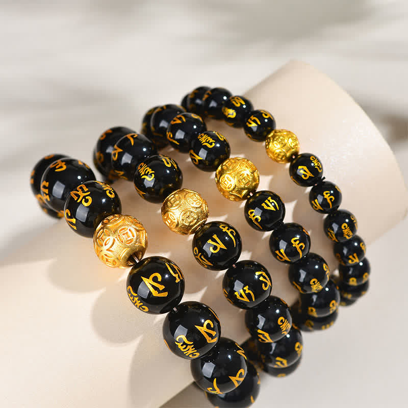 Buddha Stones Bracciale Om Mani Padme Hum in ossidiana nera - image 14