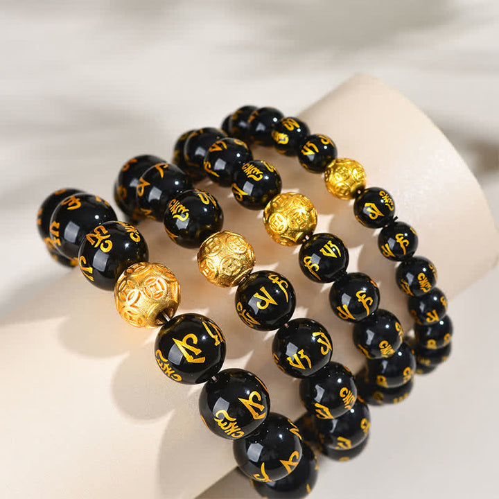 Buddha Stones Bracciale Om Mani Padme Hum in ossidiana nera - image 14