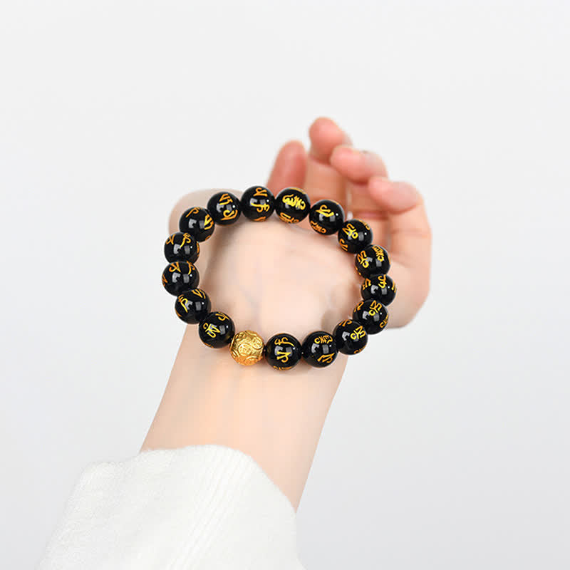 Buddha Stones Bracciale Om Mani Padme Hum in ossidiana nera - image 4