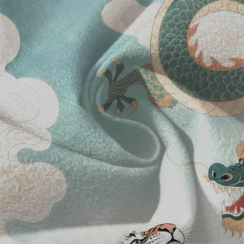 Buddha Stones Pantaloni da uomo affusolati con coulisse e tasche, in puro cotone, con stampa paesaggio tigre-drago. - image 13