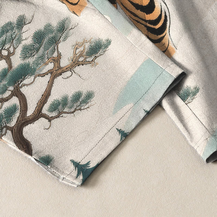 Buddha Stones Pantaloni da uomo affusolati con coulisse e tasche, in puro cotone, con stampa paesaggio tigre-drago. - image 12