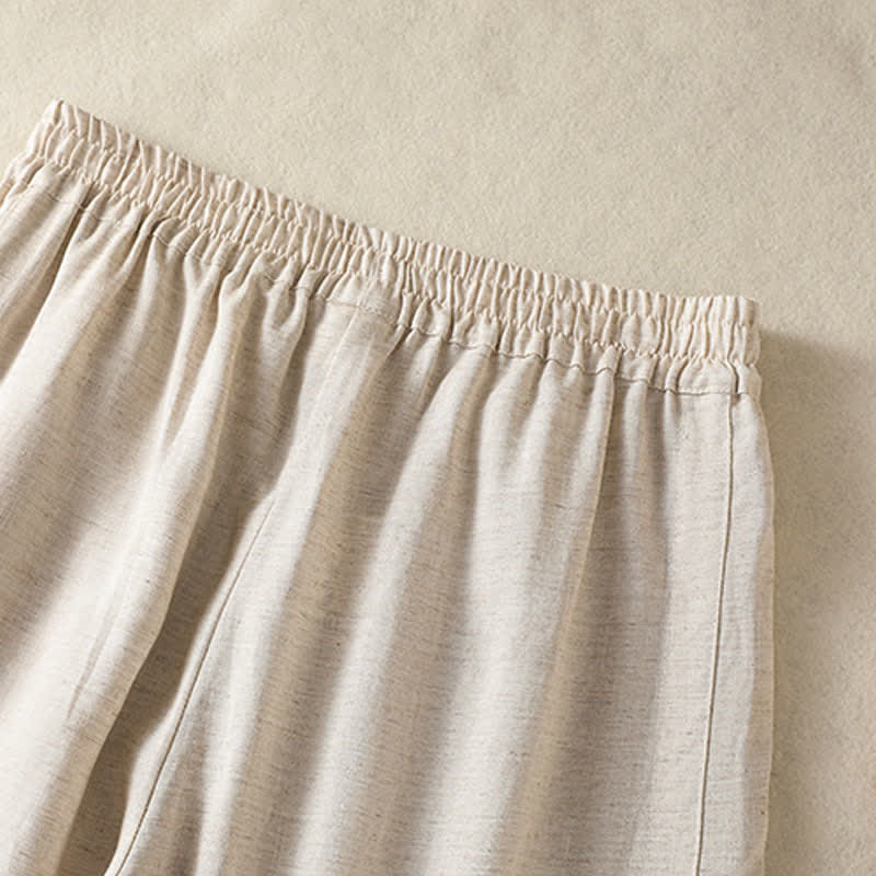 Buddha Stones Pantaloni capri estivi casual boho a tinta unita da donna, gamba dritta con tasche - image 9