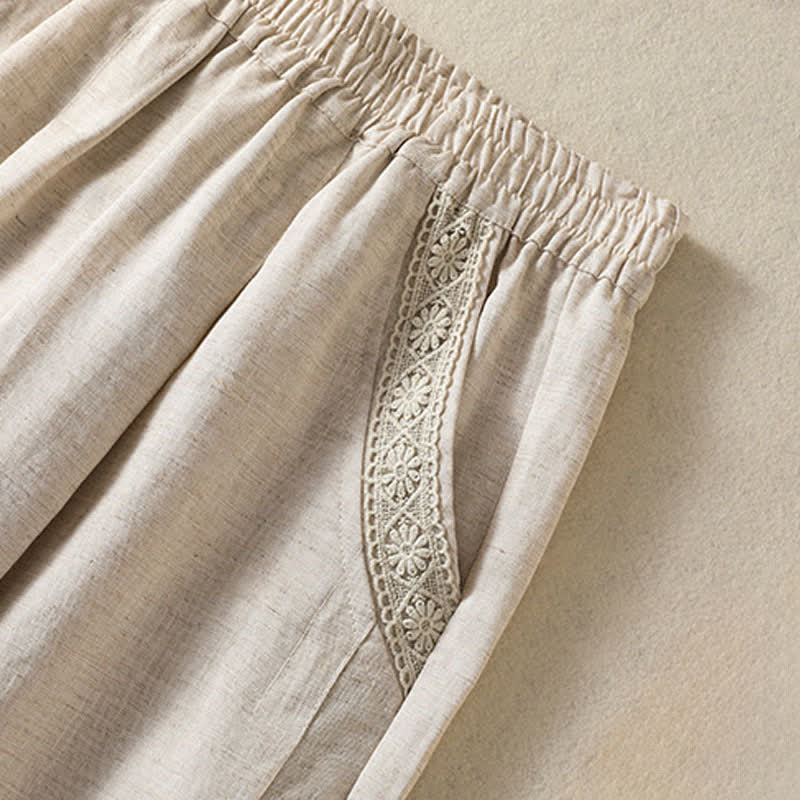 Buddha Stones Pantaloni capri estivi casual boho a tinta unita da donna, gamba dritta con tasche - image 8