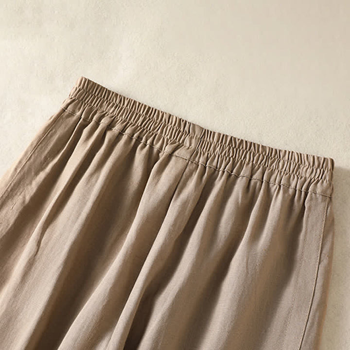 Buddha Stones Pantaloni capri estivi casual boho a tinta unita da donna, gamba dritta con tasche - image 3