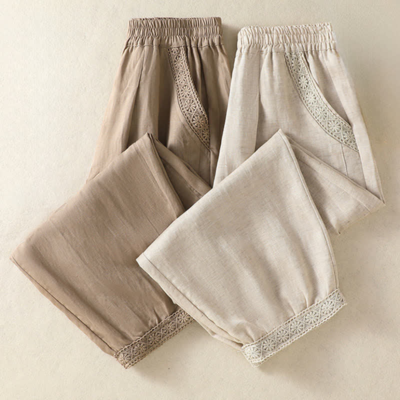 Buddha Stones Pantaloni capri estivi casual boho a tinta unita da donna, gamba dritta con tasche - image 15