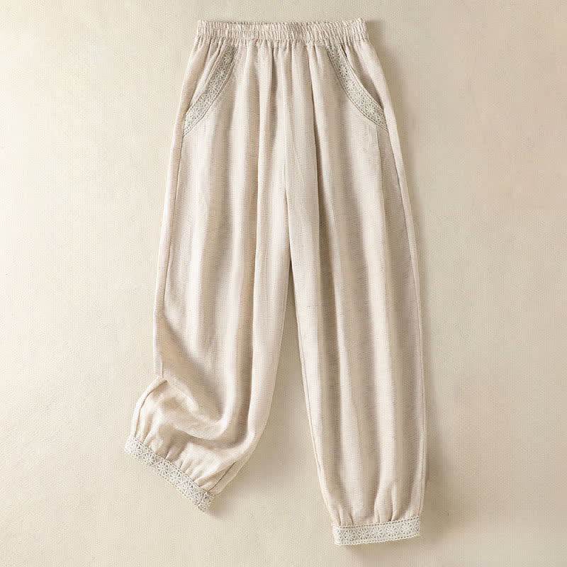 Buddha Stones Pantaloni capri estivi casual boho a tinta unita da donna, gamba dritta con tasche - Beige - US8-10, UK/AU12-14, EU40-42 (2XL) - image 6