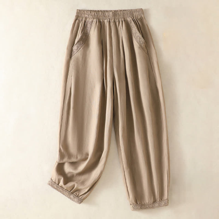 Buddha Stones Pantaloni capri estivi casual boho a tinta unita da donna, gamba dritta con tasche - Tan - US8-10, UK/AU12-14, EU40-42 (2XL) - image 0