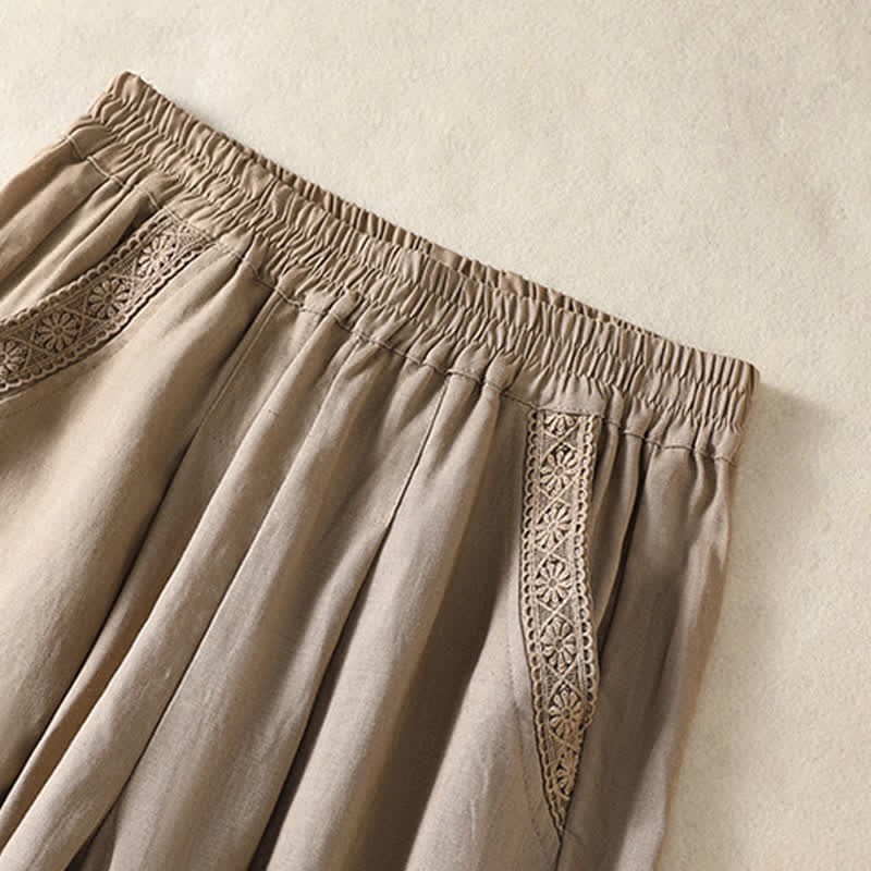 Buddha Stones Pantaloni capri estivi casual boho a tinta unita da donna, gamba dritta con tasche - image 2