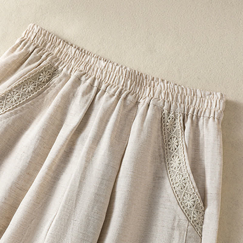 Buddha Stones Pantaloni capri estivi casual boho a tinta unita da donna, gamba dritta con tasche - image 10