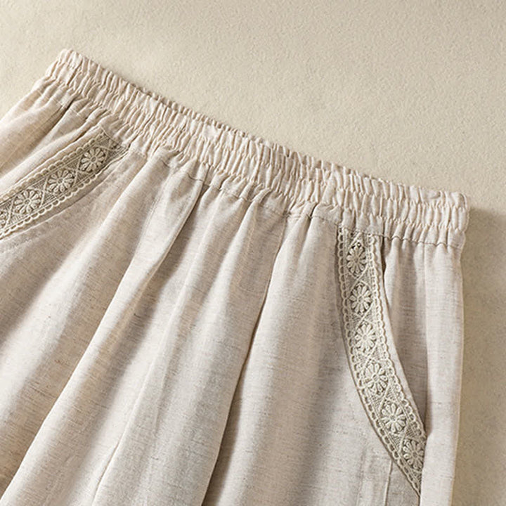Buddha Stones Pantaloni capri estivi casual boho a tinta unita da donna, gamba dritta con tasche - image 10