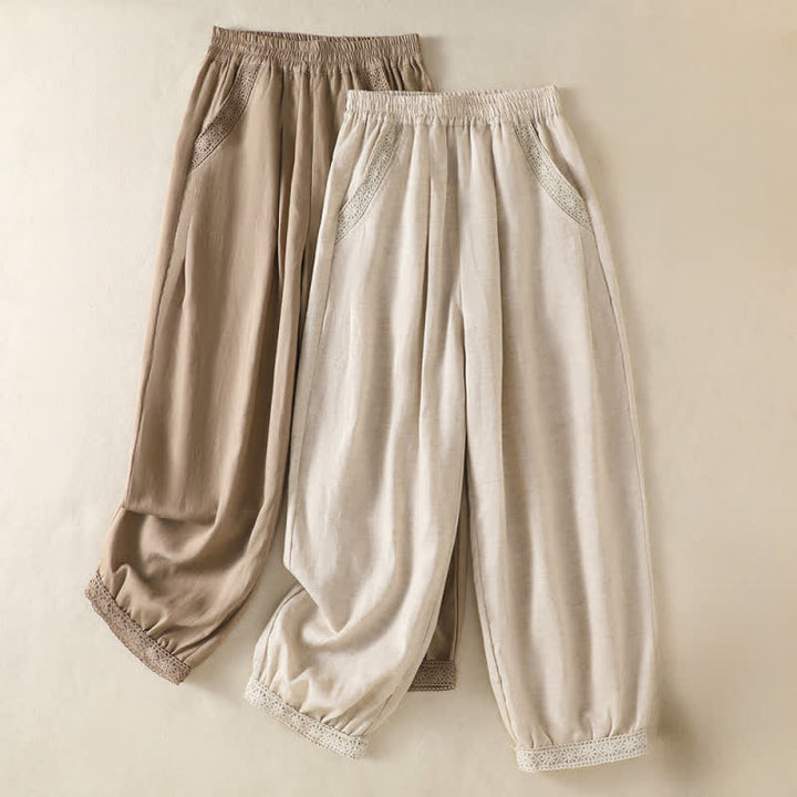 Buddha Stones Pantaloni capri estivi casual boho a tinta unita da donna, gamba dritta con tasche - image 14