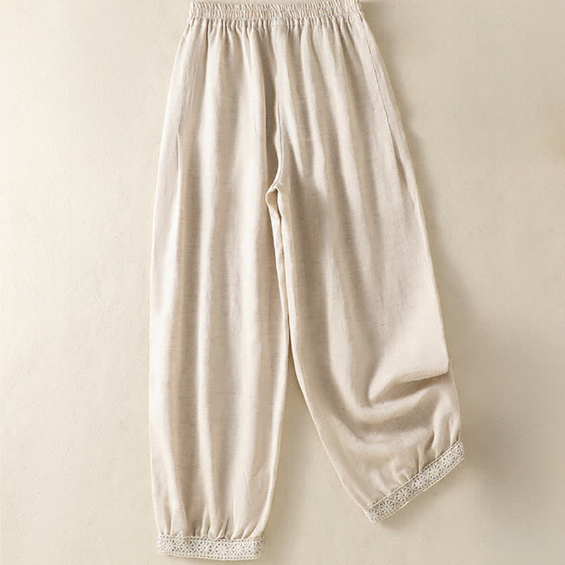 Buddha Stones Pantaloni capri estivi casual boho a tinta unita da donna, gamba dritta con tasche - image 7
