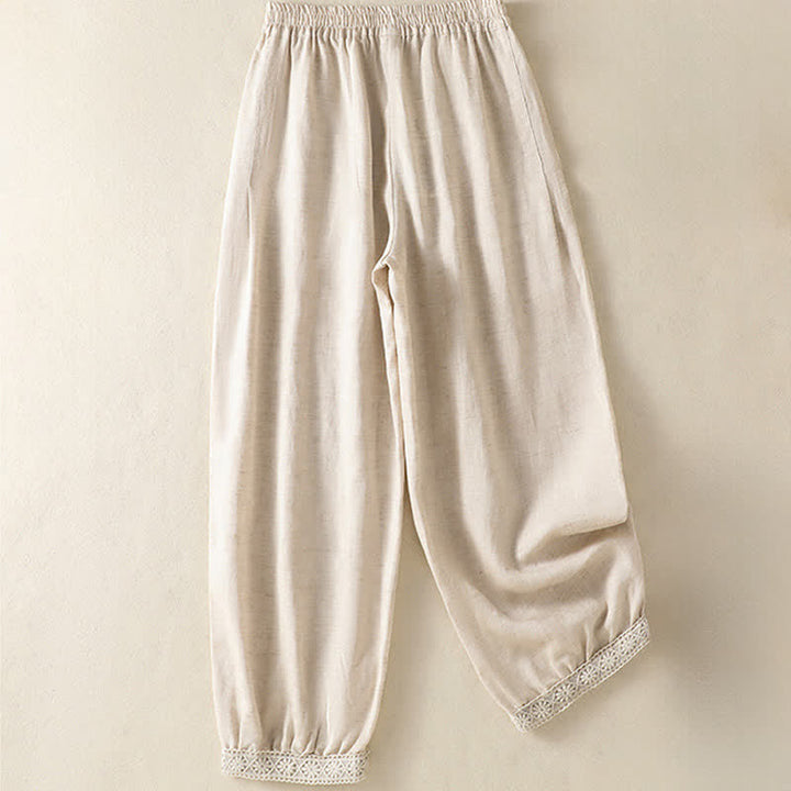 Buddha Stones Pantaloni capri estivi casual boho a tinta unita da donna, gamba dritta con tasche - image 7