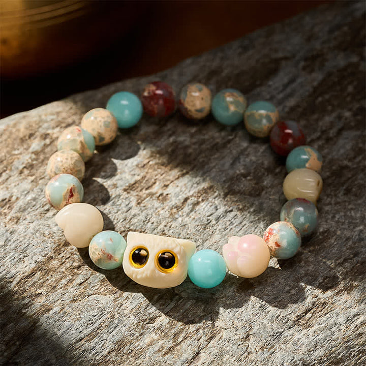 Buddha Stones Braccialetto con perline in pietra Shoushan intagliate a mano con motivo a gatto e simbolo di purezza. - image 13