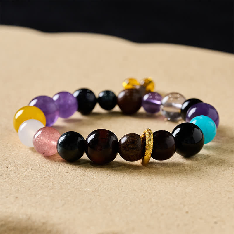 Buddha Stones Bracciale tibetano con equilibrio, 18 perle di ametista e occhio di tigre. - image 1