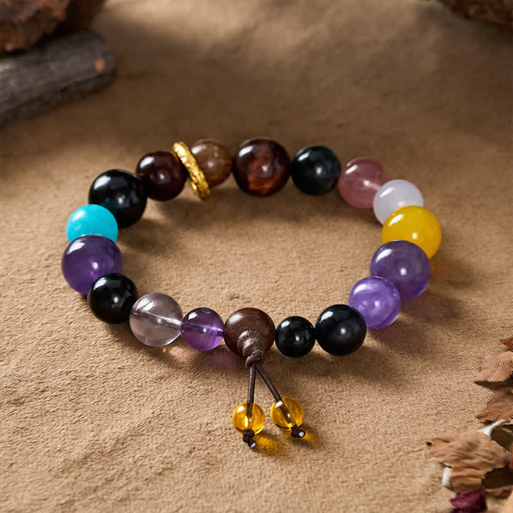 Buddha Stones Bracciale tibetano con equilibrio, 18 perle di ametista e occhio di tigre. - image 4