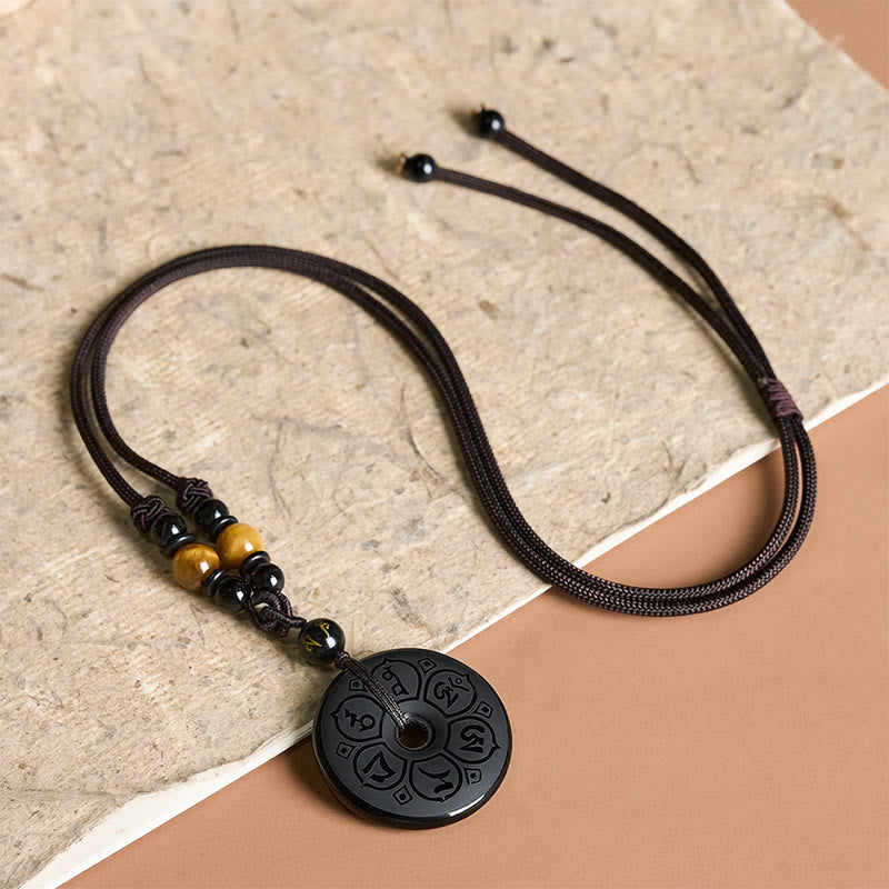 Buddha Stones Collana intrecciata con fibbia della pace in ossidiana nera e incisione protettiva. - image 16