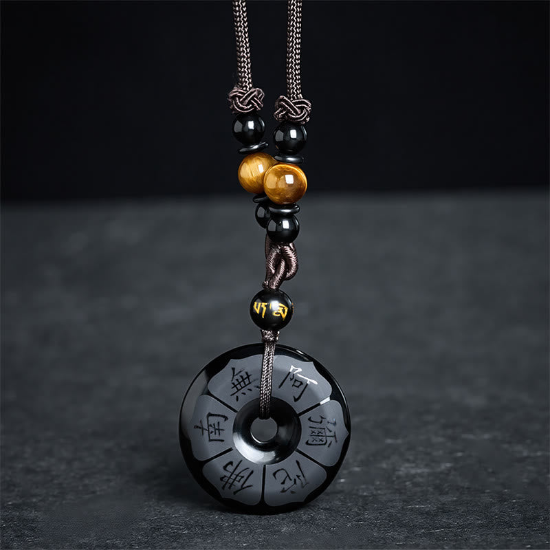 Buddha Stones Collana con fibbia di protezione incisa Namo Ami Peace in ossidiana nera. - image 2