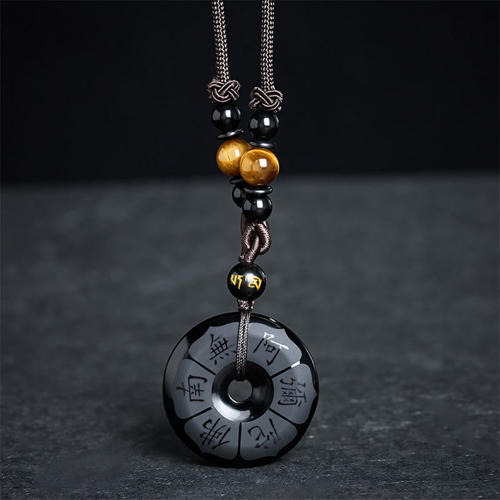 Buddha Stones Collana con fibbia di protezione incisa Namo Ami Peace in ossidiana nera. - image 2