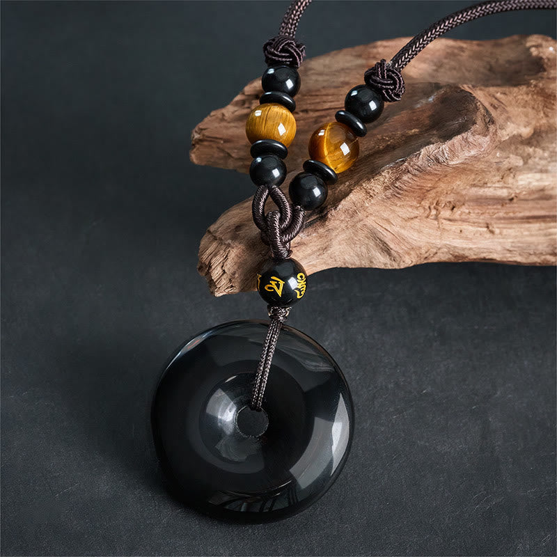 Buddha Stones Collana con fibbia di protezione incisa Namo Ami Peace in ossidiana nera. - image 4