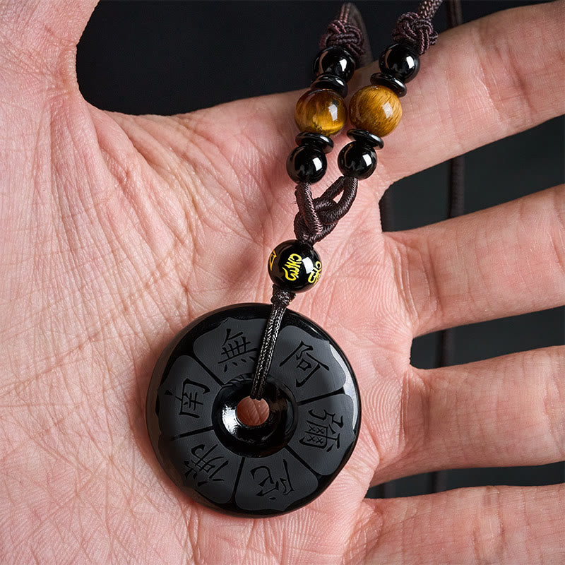 Buddha Stones Collana con fibbia di protezione incisa Namo Ami Peace in ossidiana nera. - image 6