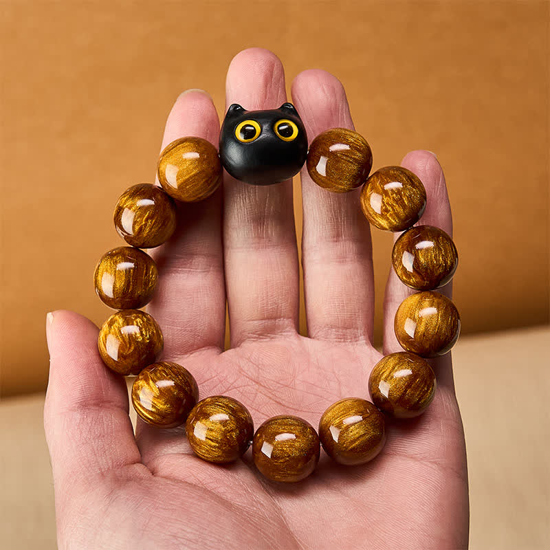 Buddha Stones Braccialetto con perline di resina gialla, occhi gialli e legno d'ebano, ideale per gatti. - image 13