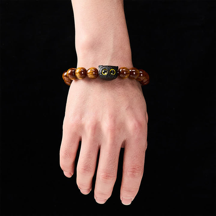 Buddha Stones Braccialetto della pace con gatto e perline di resina gialla in legno di ebano - image 12