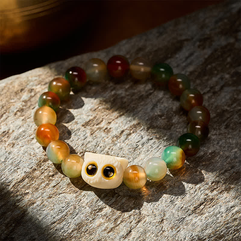 Buddha Stones Braccialetto con gatto da frutta, agata pavone e avorio, simbolo di coraggio - image 3