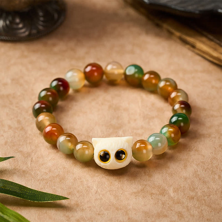 Buddha Stones Braccialetto con gatto da frutta, agata pavone e avorio, simbolo di coraggio - image 1