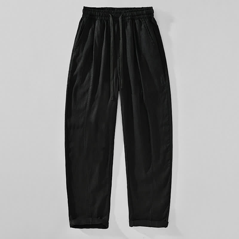 Buddha Stones Pantaloni da uomo a gamba affusolata, minimalisti, con coulisse, tinta unita, per primavera/estate, modello casual ed elegante, con tasche. - Nero - US/UK/AU44, EU54 (4XL) - image 2