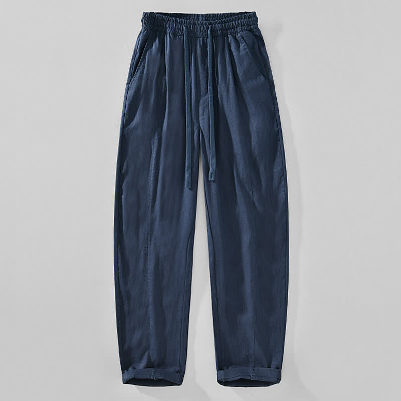 Buddha Stones Pantaloni da uomo a gamba affusolata, minimalisti, con coulisse, tinta unita, per primavera/estate, modello casual ed elegante, con tasche. - Marina - US/UK/AU44, EU54 (4XL) - image 4