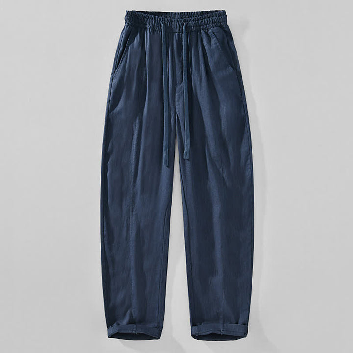 Buddha Stones Pantaloni da uomo a gamba affusolata, minimalisti, con coulisse, tinta unita, per primavera/estate, modello casual ed elegante, con tasche. - Marina - US/UK/AU44, EU54 (4XL) - image 4