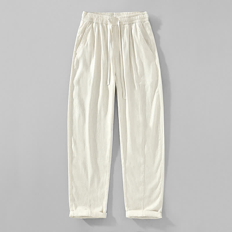 Buddha Stones Pantaloni da uomo a gamba affusolata, minimalisti, con coulisse, tinta unita, per primavera/estate, modello casual ed elegante, con tasche. - Biancheria - US/UK/AU44, EU54 (4XL) - image 10