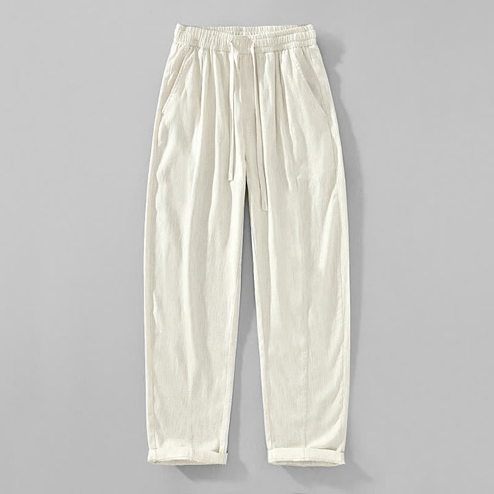 Buddha Stones Pantaloni da uomo a gamba affusolata, minimalisti, con coulisse, tinta unita, per primavera/estate, modello casual ed elegante, con tasche. - Biancheria - US/UK/AU44, EU54 (4XL) - image 10