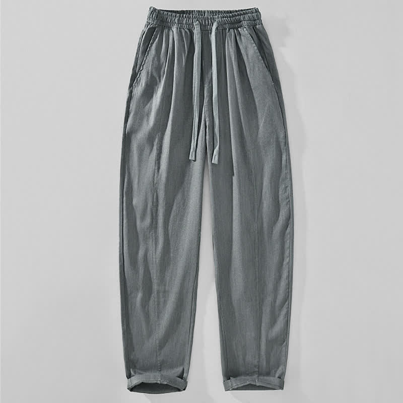 Buddha Stones Pantaloni da uomo a gamba affusolata, minimalisti, con coulisse, tinta unita, per primavera/estate, modello casual ed elegante, con tasche. - Grigio ardesia chiaro - US/UK/AU44, EU54 (4XL) - image 0