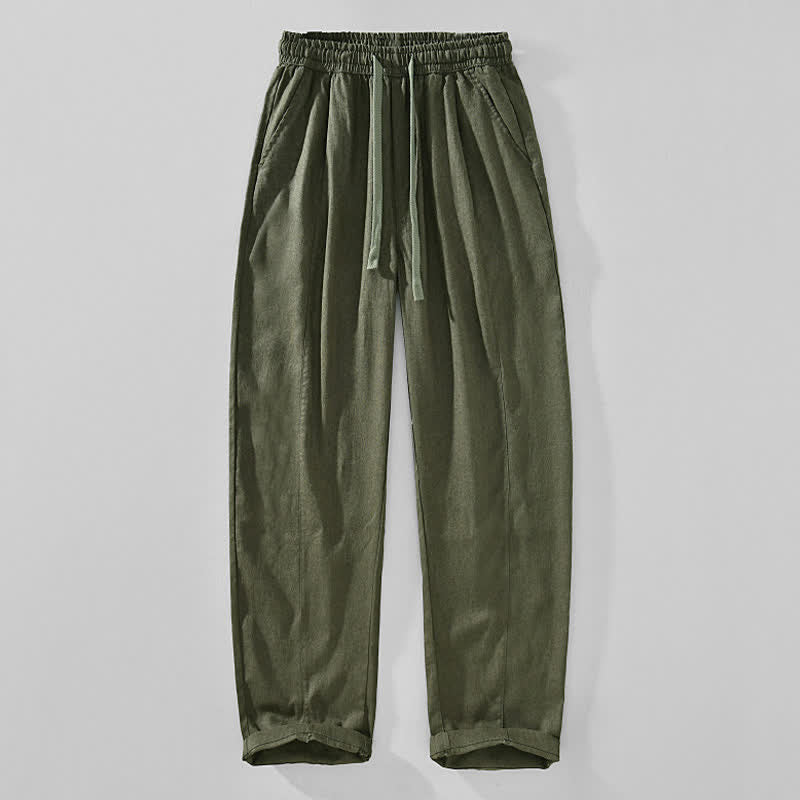 Buddha Stones Pantaloni da uomo a gamba affusolata, minimalisti, con coulisse, tinta unita, per primavera/estate, modello casual ed elegante, con tasche. - Verde oliva scuro - US/UK/AU44, EU54 (4XL) - image 9