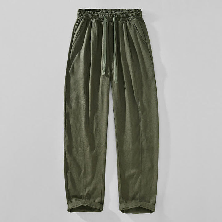 Buddha Stones Pantaloni da uomo a gamba affusolata, minimalisti, con coulisse, tinta unita, per primavera/estate, modello casual ed elegante, con tasche. - Verde oliva scuro - US/UK/AU44, EU54 (4XL) - image 9