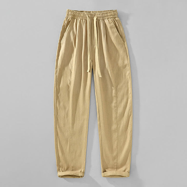 Buddha Stones Pantaloni da uomo a gamba affusolata, minimalisti, con coulisse, tinta unita, per primavera/estate, modello casual ed elegante, con tasche. - Tan - US/UK/AU44, EU54 (4XL) - image 6