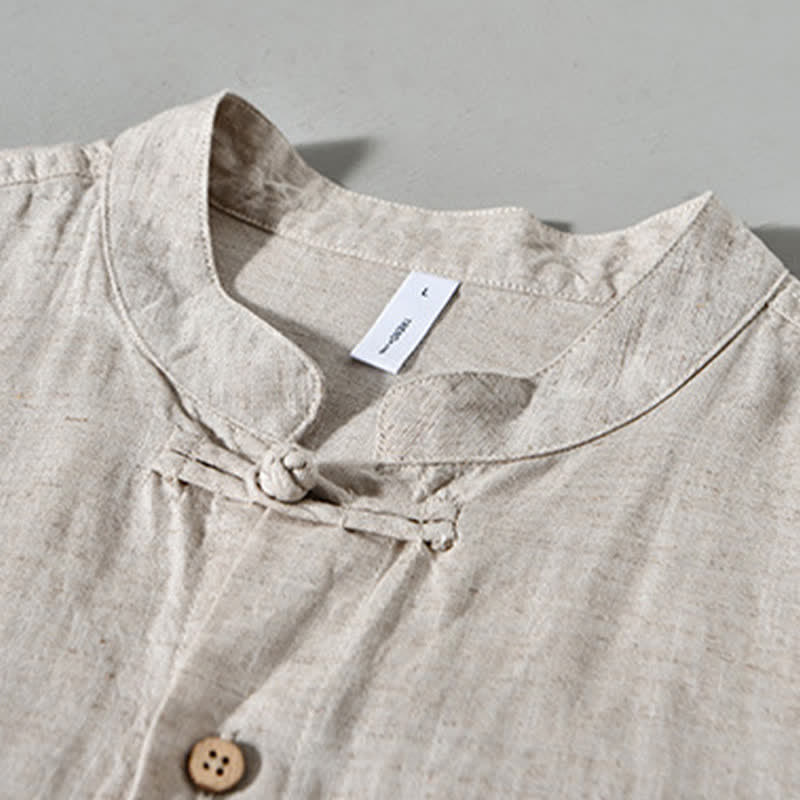 Buddha Stones Camicia da uomo a maniche lunghe, stile Tang, tinta unita, per l'autunno, casual, con colletto alla coreana. - image 11
